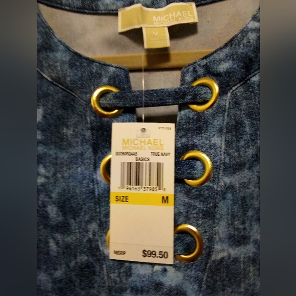 Michael Kors - NWT, Blue Tye Dye Shift Dress, Sleeveless, Laced Up Front, Size M - Picture 5 of 10